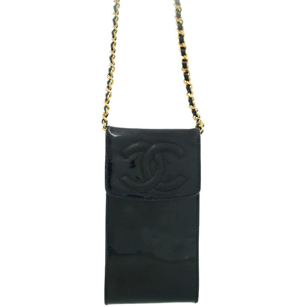 Chanel Coco Mark Chain Mini Pouch Shoulder Bag Black